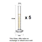 Measuring Cylinder Glass 5ml / 10ml / 25ml / 50ml / 100ml / 250ml / 500ml / 1L / 2L - 10ml Thin Glass x 5