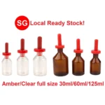 Glass Dropper Pipette Bottle Transparent & Amber Lab Dropping Bottle with Red Rubber Cap 30/60/125ml - Amber 30ml
