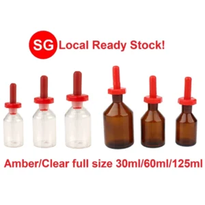 Glass Dropper Pipette Bottle Transparent & Amber Lab Dropping Bottle with Red Rubber Cap 30/60/125ml