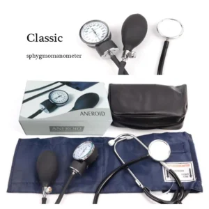 Manual Arm Sphygmomanometer Blood Pressure Gauge with Stethoscope Monitor Device Set