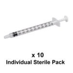 Plastic Measuring Syringe, Sterile 1ml / 2.5ml / 5ml / 10ml / 20ml / 30ml / 50ml / 100ml / 300ml / 500ml - Syringe 1ml x10